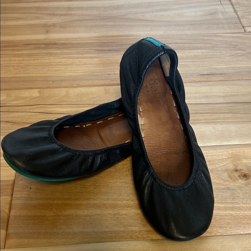 Tieks Black Leather Ballet Flats with Teal Soles